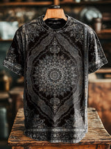 Herren Vintage Kurzarm T-Shirt mit Mandala-Print – Ethno-inspirierter Ornamentdruck aus Baumwollmischung für stilvolle Freizeitlooks