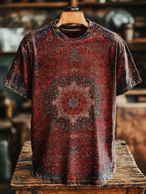 Herren Vintage Rundhals Kurzarm T-Shirt mit orientalischem Teppichmuster – Baumwollmix, bequem & ausdrucksstark für Alltag und Freizeit