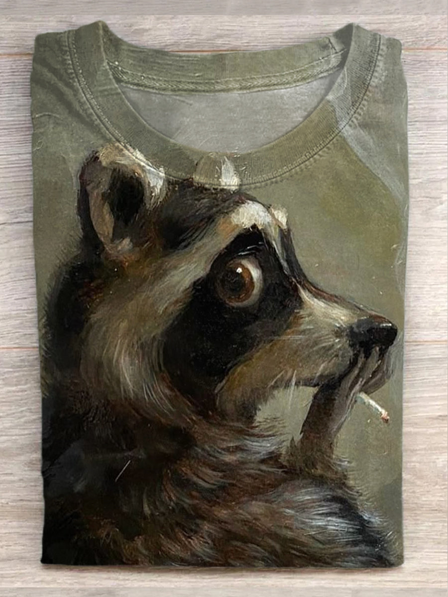 Vintage Spaß Rauchen Waschbär Print lässig T-Shirt
