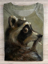 Vintage Spaß Rauchen Waschbär Print lässig T-Shirt