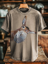 Herren Kurzarm T-shirt mit witzigem Esel-Konterfei – Humorvoller 3D-Kunstdruck auf Baumwollmischung, locker & lässig