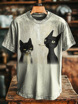 Unisex Spaß Rauchen Katze Print lässig locker T-Shirt