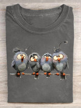 Unisex Kurzarm T-shirt mit lustigem Vogel-Quartett – Humorvolles Cartoon-Design auf weicher Baumwollmischung für Alltag & Freizeit