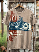 Herren T-Shirt mit Vintage-Motorrad-Print – „Live to Ride“ Grafik, Rundhalsausschnitt, Baumwollmix