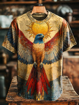 Zezzo Herren Vintage T-Shirt mit majestätischem Adler-Print und Sonnensymbol – Baumwollmischung, Kunstdesign, Unisex