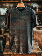 Zezzo Herren T-Shirt mit Vintage-inspiriertem Blumenmuster – Kurzarm, Dunkler Used-Look, Baumwollmischung