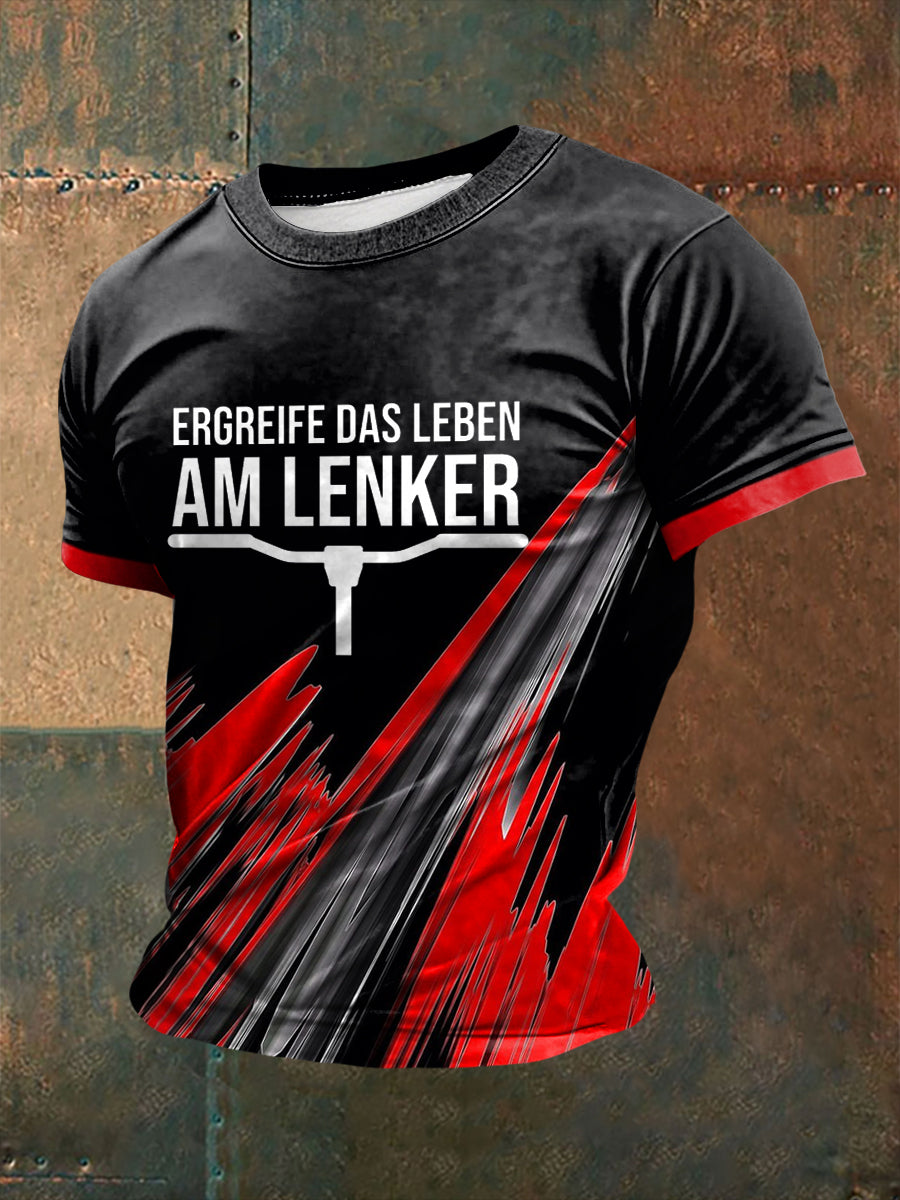 Herren-Kurzarm-T-Shirt Ergreife das Leben am Lenker bedruckt