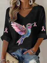Frauen Brustkrebs Kolibri Print Casual T-Shirt