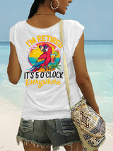 Frauen Ich bin im Ruhestand Es ist 5 Uhr überall Papagei Print lässig ärmelloses T-Shirt