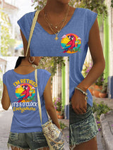 Frauen Ich bin im Ruhestand Es ist 5 Uhr überall Papagei Print lässig ärmelloses T-Shirt
