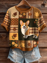 Gemütliches Strick oberteil mit Corgi-Muster für Damen