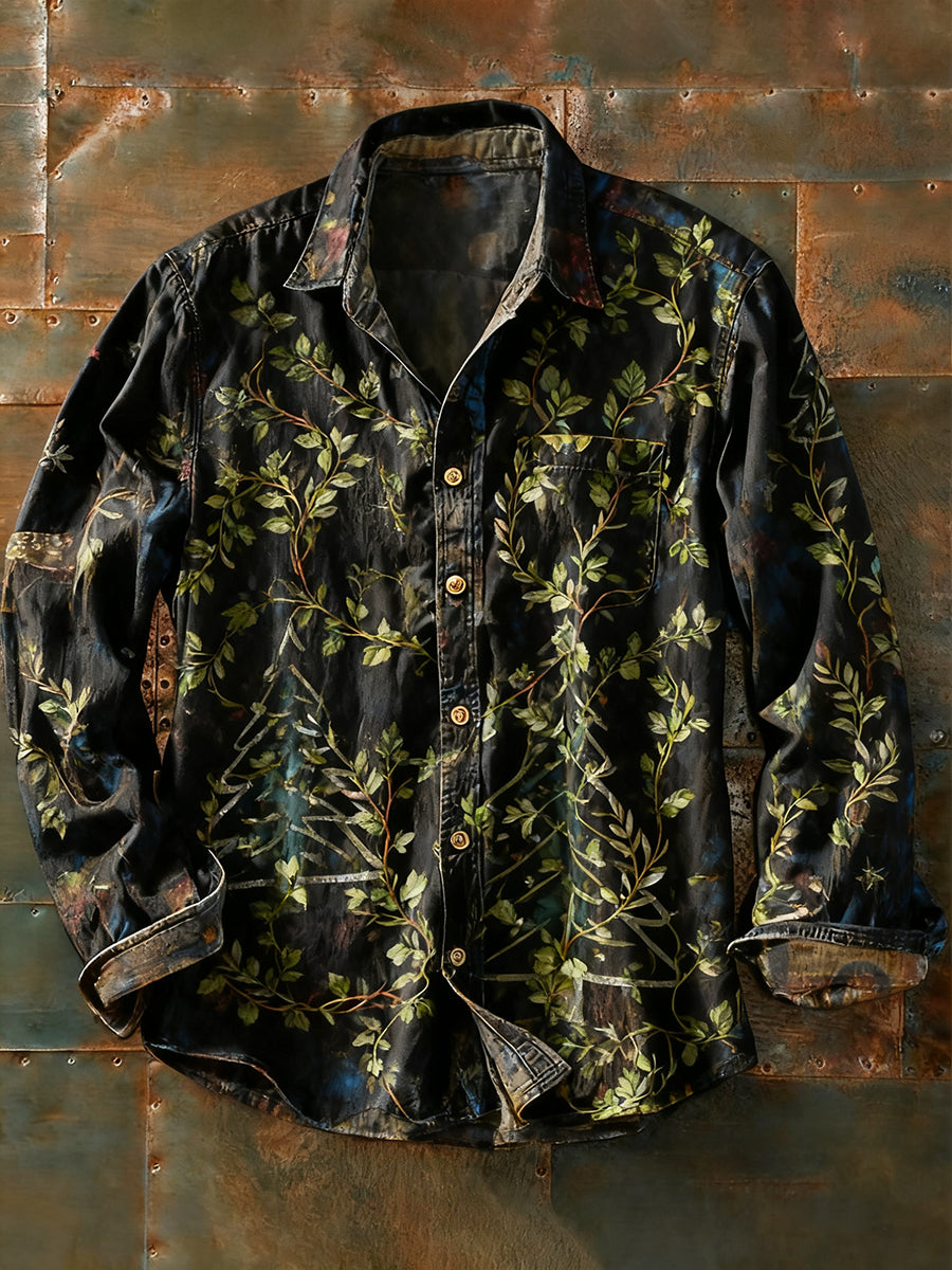 Herren Retro Abstrakt Kunstdruck Lässiges Langarm-Hemd