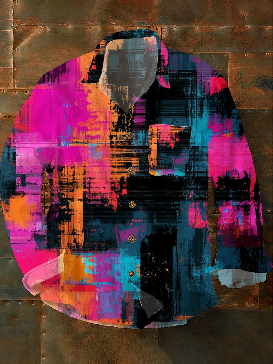 Herren Abstrakte Kunst Vintage Mode Freizeit hemd