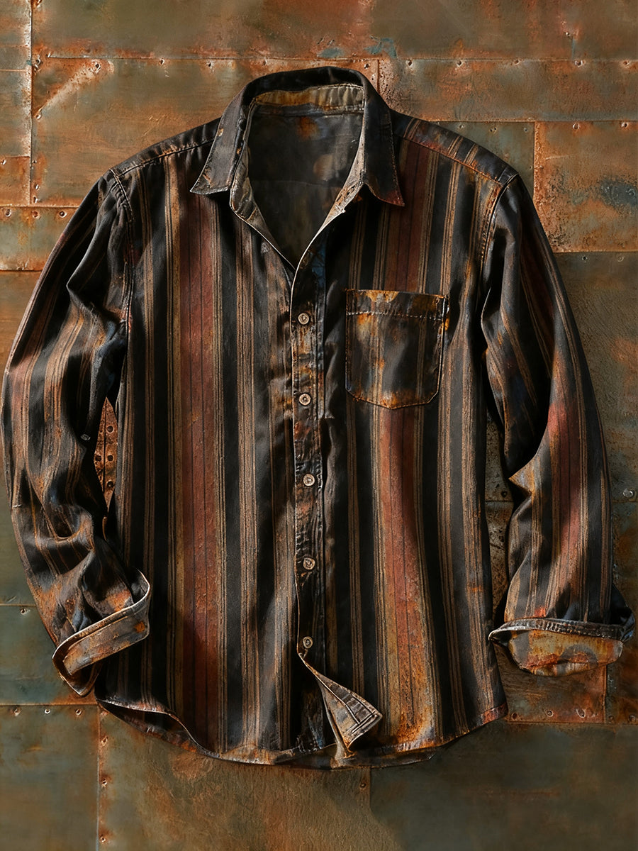 Herren Retro Abstrakt Kunstdruck Lässiges Langarm-Hemd