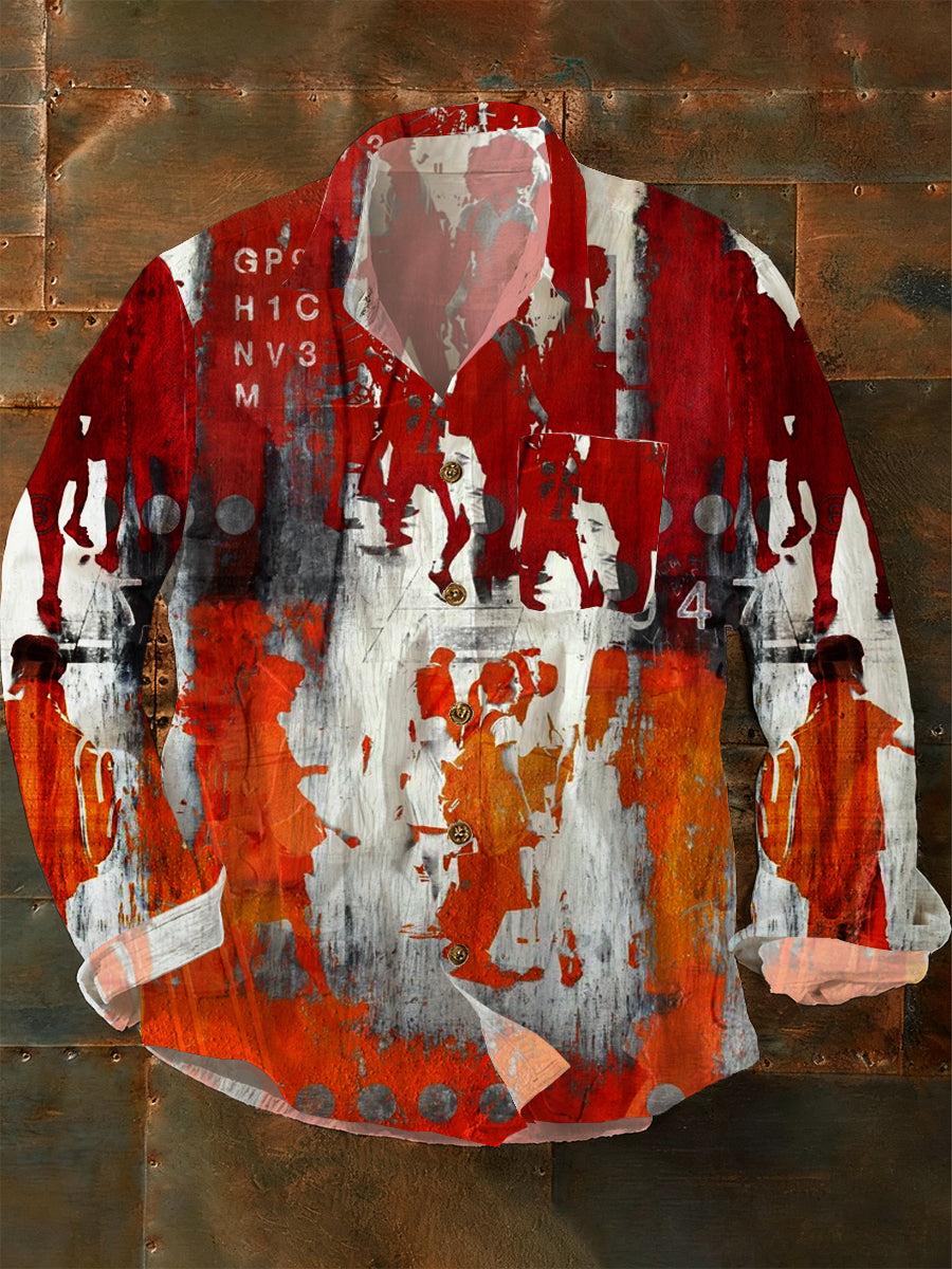 Herren Abstrakte Kunst Vintage Mode Freizeit hemd