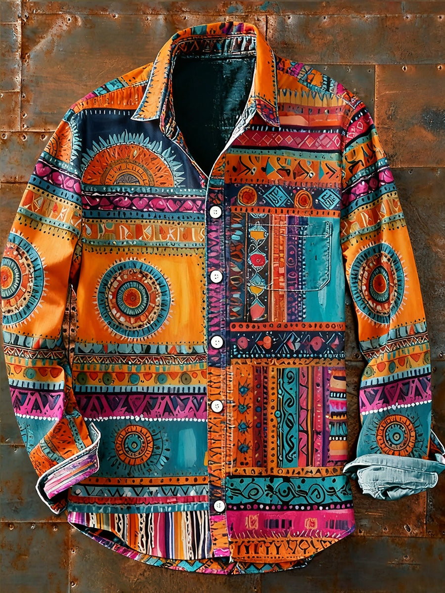Herren Retro Abstrakt Kunstdruck Lässiges Langarm-Hemd