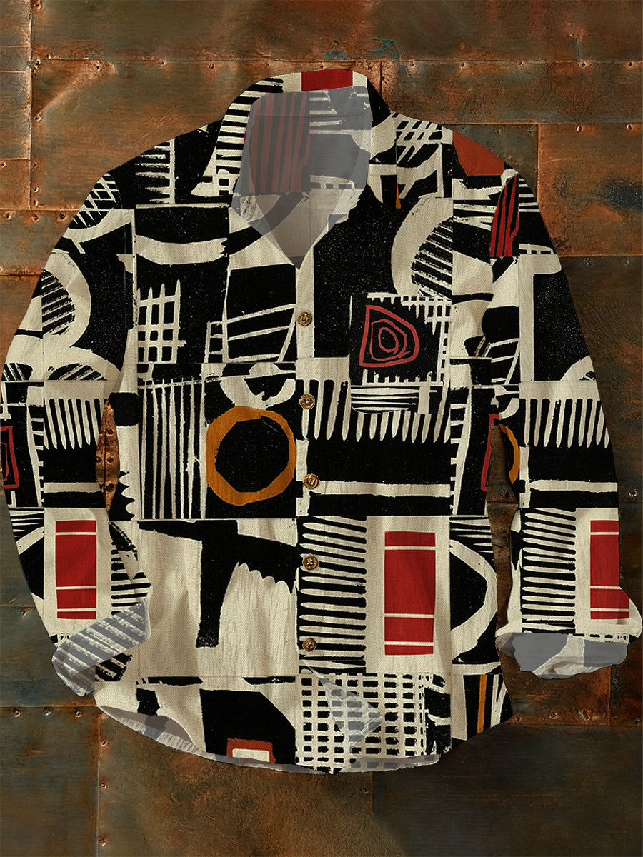 Herren Abstrakte Kunst Vintage Mode Freizeit hemd