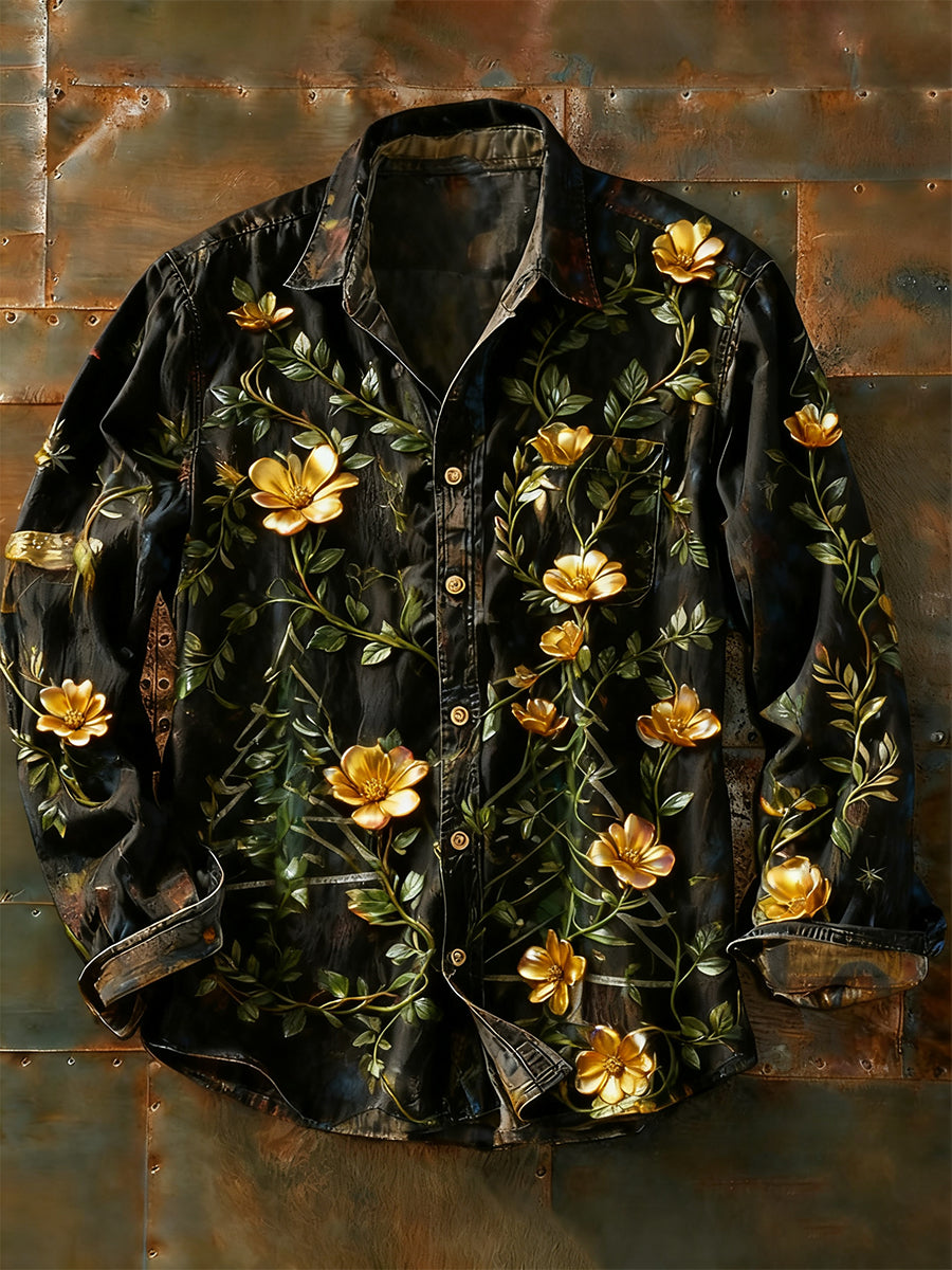 Herren Retro Abstrakt Kunstdruck Lässiges Langarm-Hemd