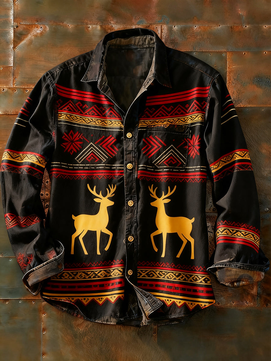 Herren Retro Abstrakt Kunstdruck Lässiges Langarm-Hemd