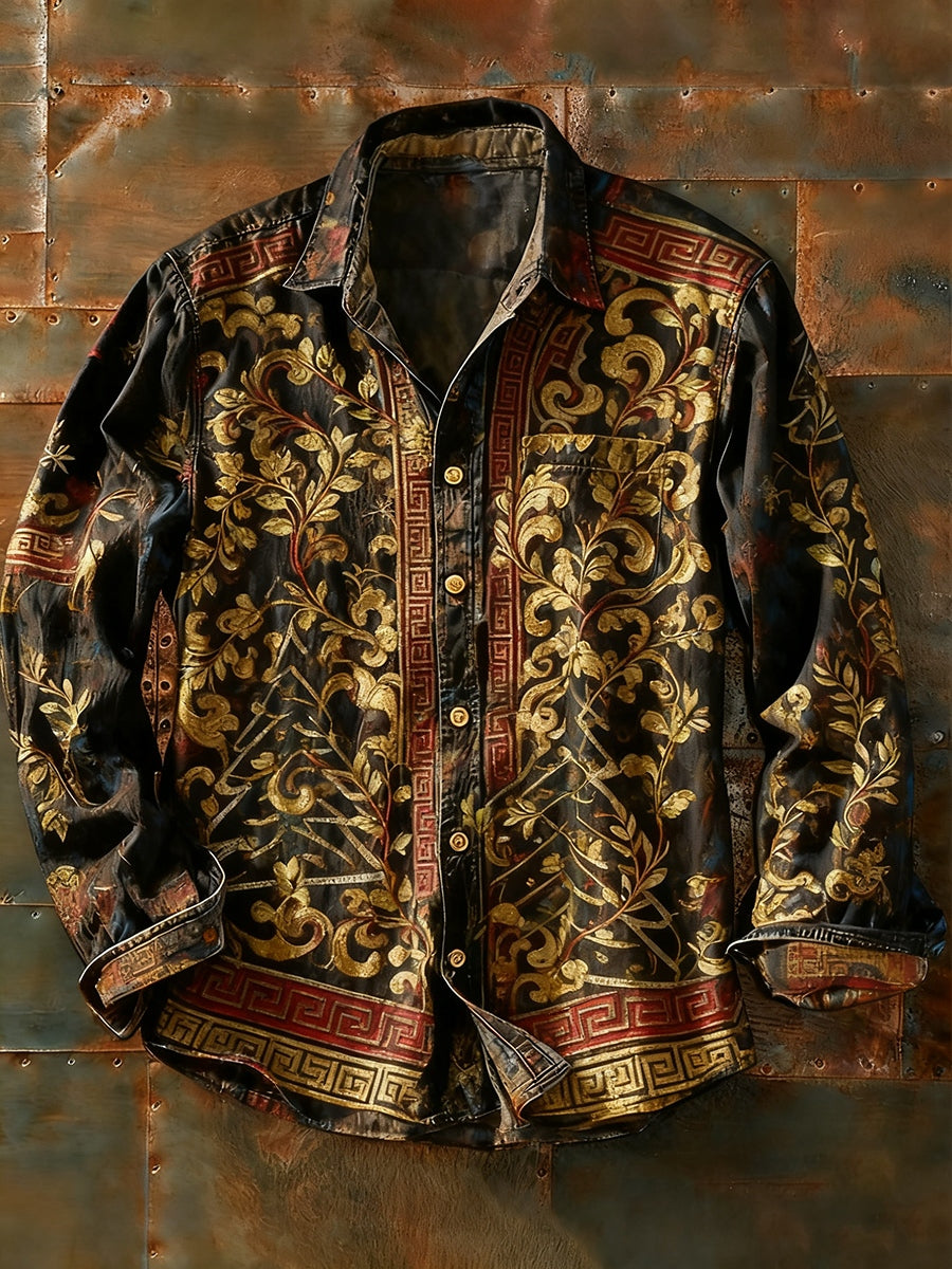 Herren Retro Abstrakt Kunstdruck Lässiges Langarm-Hemd