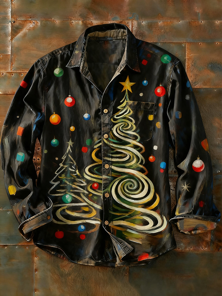 Herren Retro Abstrakt Kunstdruck Lässiges Langarm-Hemd