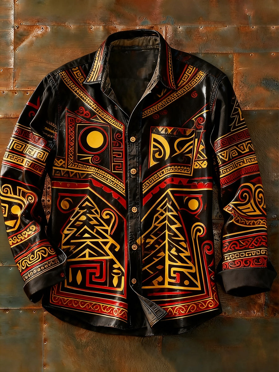 Herren Retro Abstrakt Kunstdruck Lässiges Langarm-Hemd