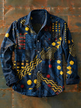 Herren Retro Abstrakt Kunstdruck Lässiges Langarm-Hemd