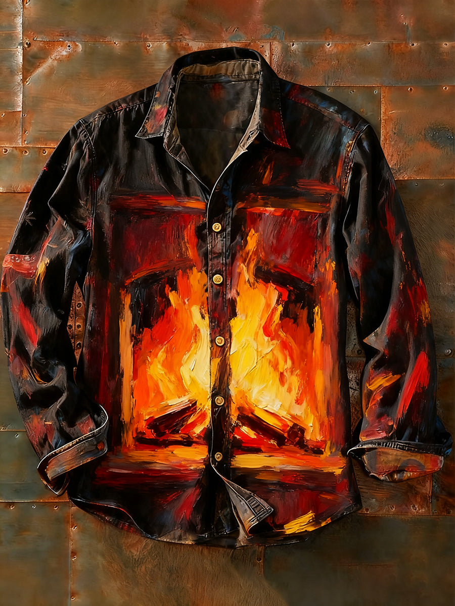 Herren Retro Abstrakt Kunstdruck Lässiges Langarm-Hemd