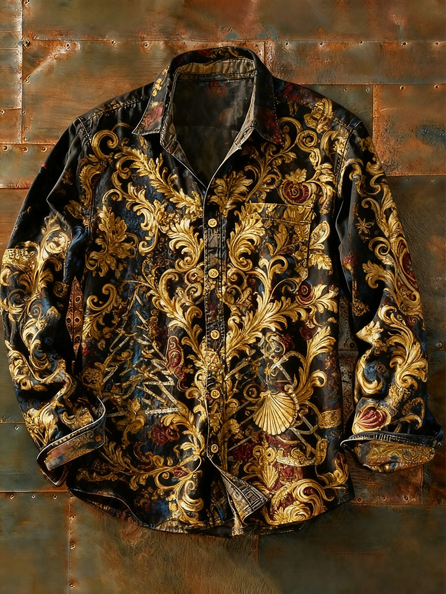 Herren Retro Abstrakt Kunstdruck Lässiges Langarm-Hemd