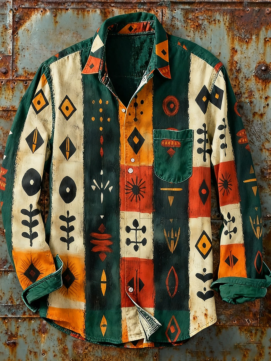 Herren Retro Abstrakt Kunstdruck Lässiges Langarm-Hemd