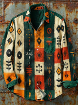 Herren Retro Abstrakt Kunstdruck Lässiges Langarm-Hemd