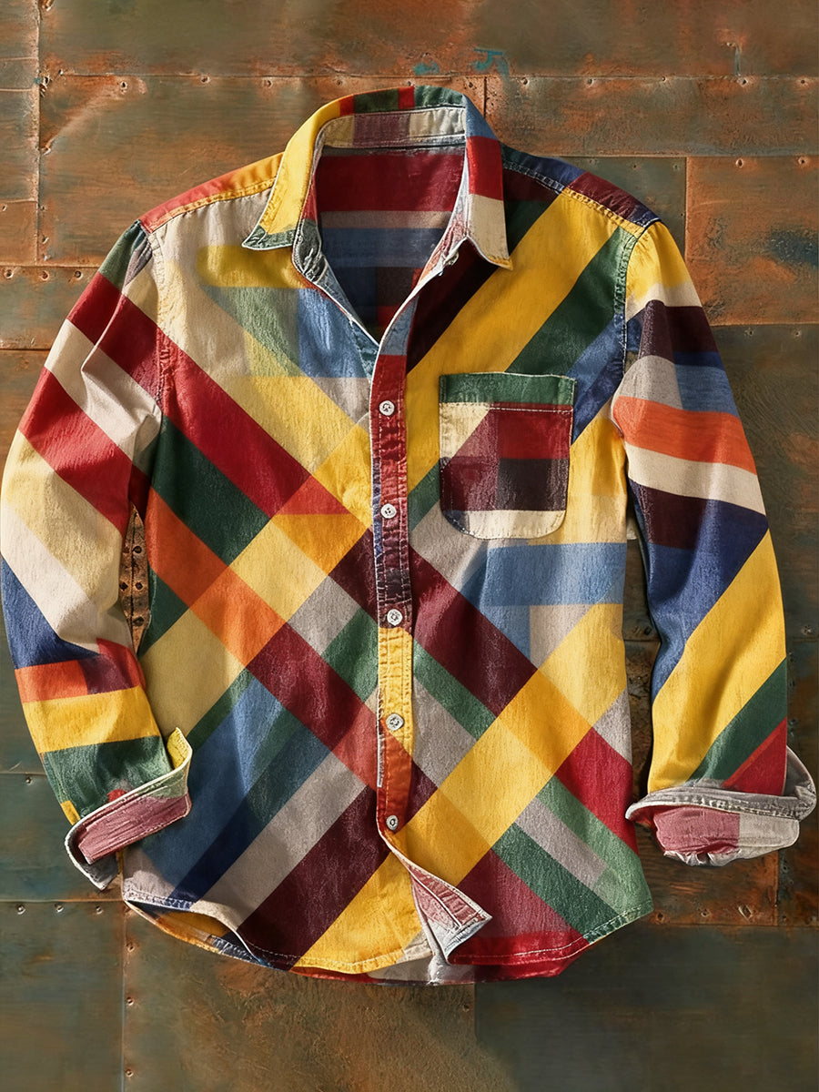 Herren Retro Abstrakt Kunstdruck Lässiges Langarm-Hemd