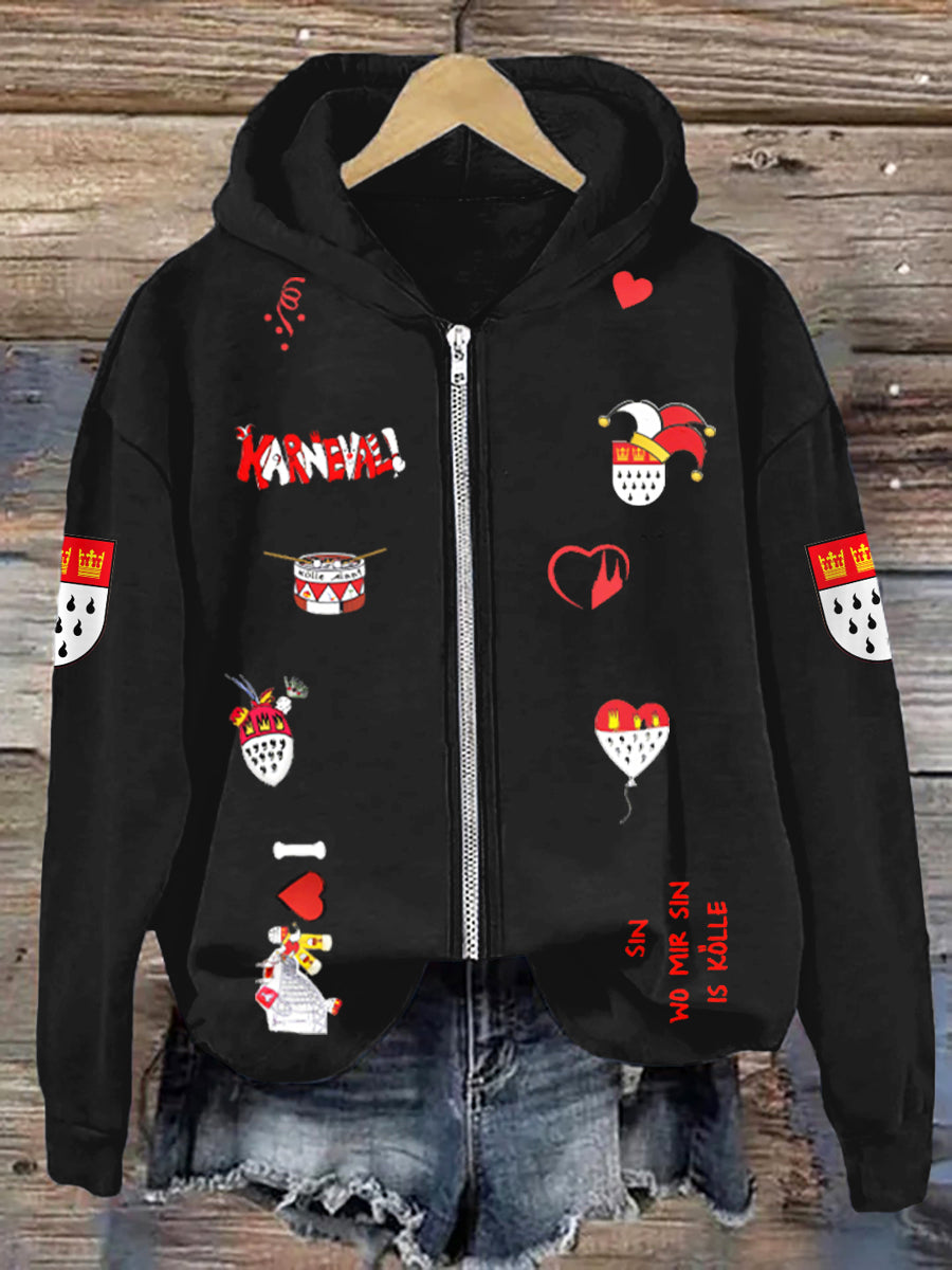 Frauen Kölner Karneval Lässiger Kapuzen pullover mit Reiß verschluss