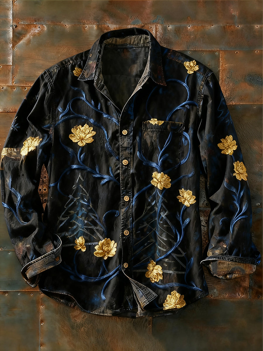 Herren Retro Abstrakt Kunstdruck Lässiges Langarm-Hemd