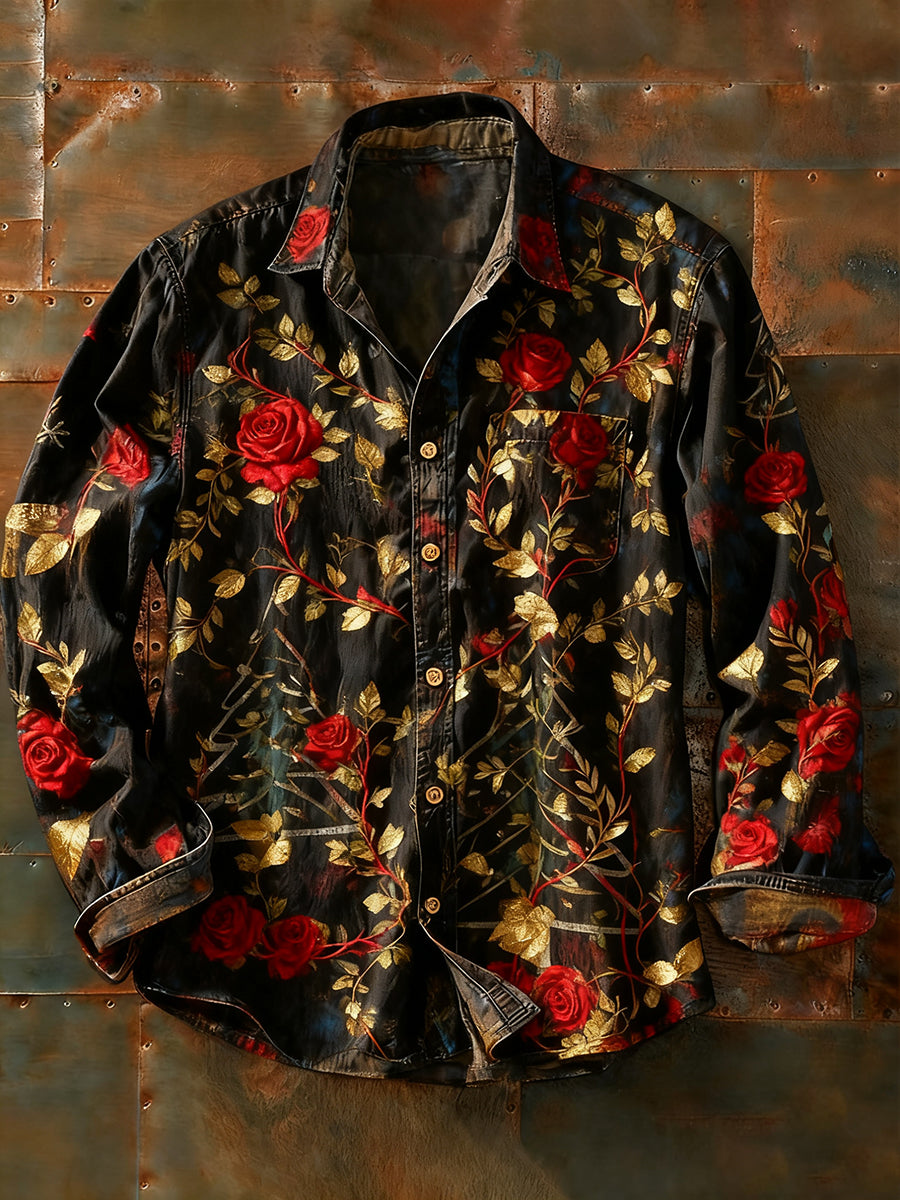 Herren Retro Abstrakt Kunstdruck Lässiges Langarm-Hemd