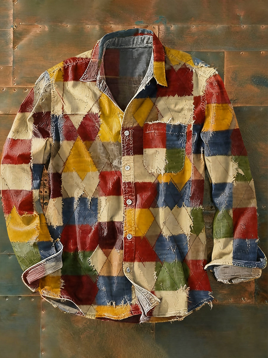 Herren Retro Abstrakt Kunstdruck Lässiges Langarm-Hemd