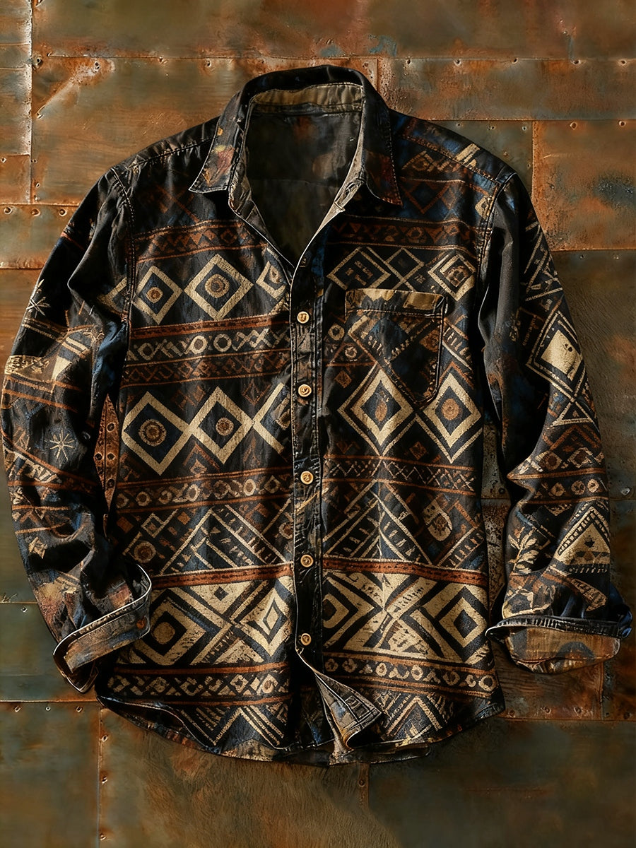Herren Retro Abstrakt Kunstdruck Lässiges Langarm-Hemd