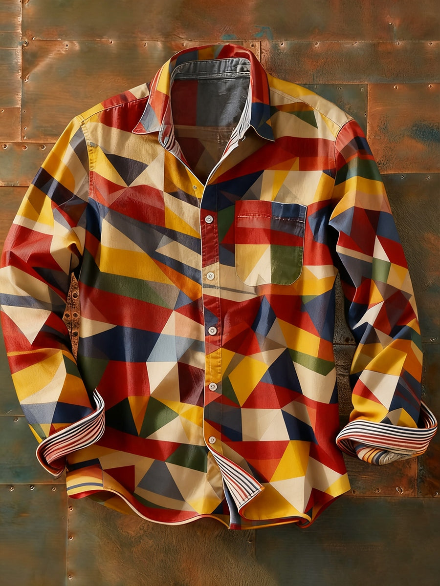 Herren Retro Abstrakt Kunstdruck Lässiges Langarm-Hemd