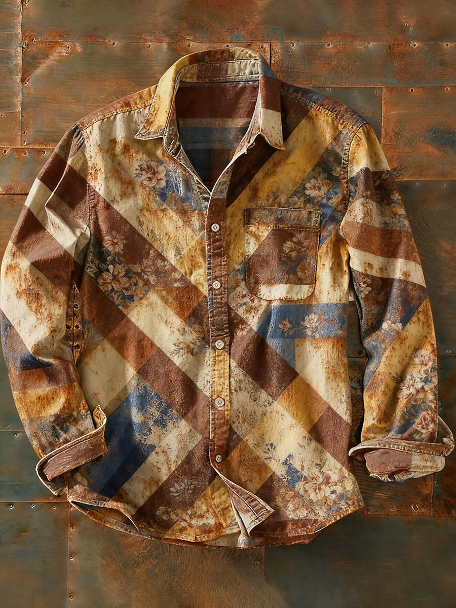 Herren Retro Abstrakt Kunstdruck Lässiges Langarm-Hemd