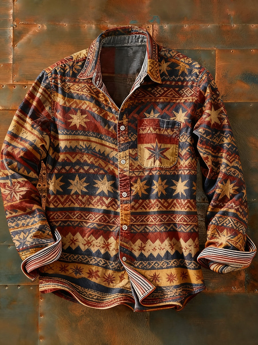 Herren Retro Abstrakt Kunstdruck Lässiges Langarm-Hemd
