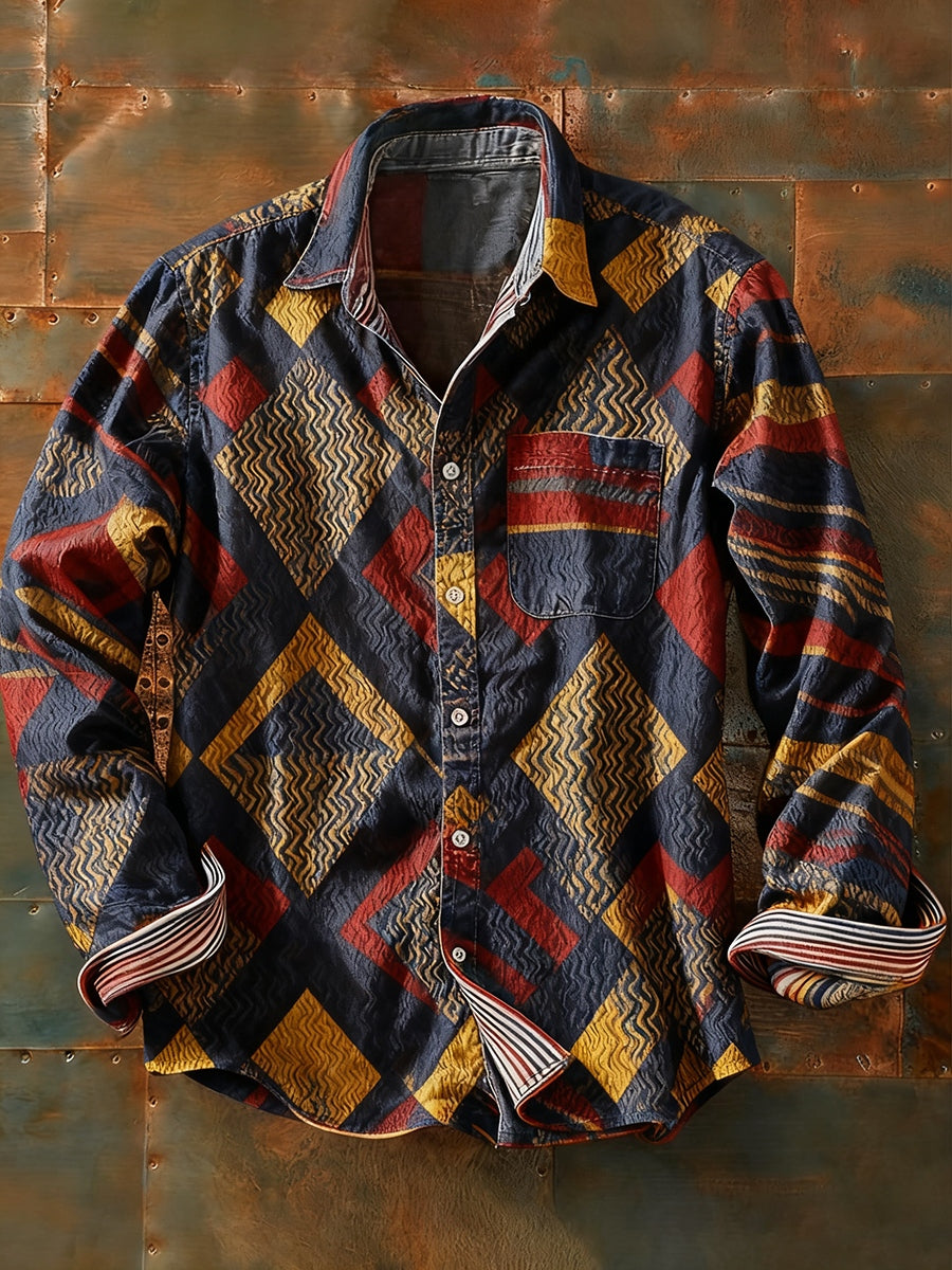 Herren Retro Abstrakt Kunstdruck Lässiges Langarm-Hemd