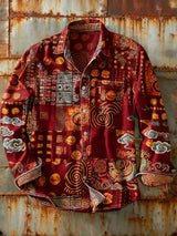 Herren Retro Abstrakt Kunstdruck Lässiges Langarm-Hemd