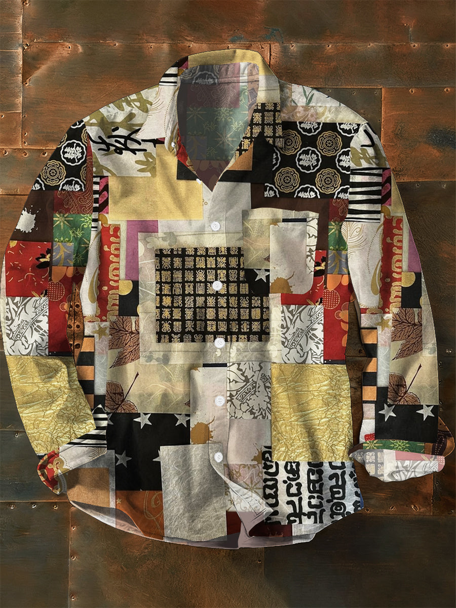 Herren Abstrakte Kunst Vintage Mode Freizeit hemd