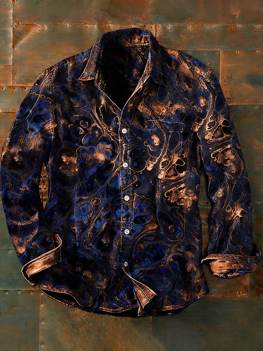 Herren Retro Abstrakt Kunstdruck Lässiges Langarm-Hemd