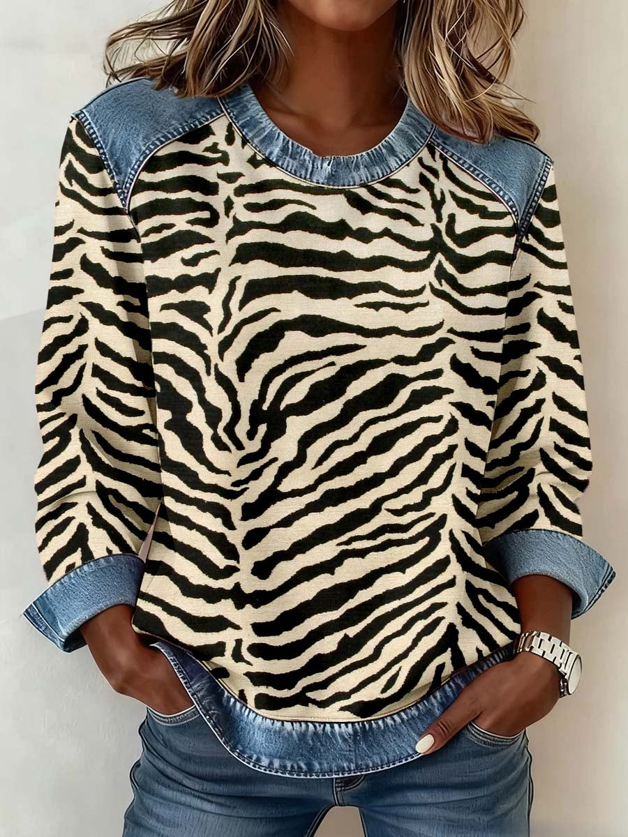 Patchwork-Sweatshirt mit abstrakter Kunst linie Muster für Frauen