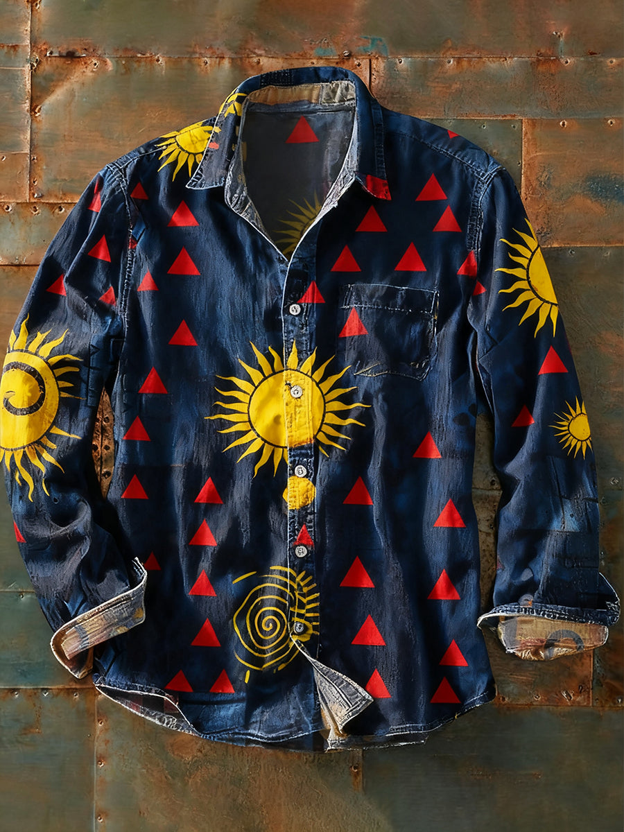 Herren Retro Abstrakt Kunstdruck Lässiges Langarm-Hemd
