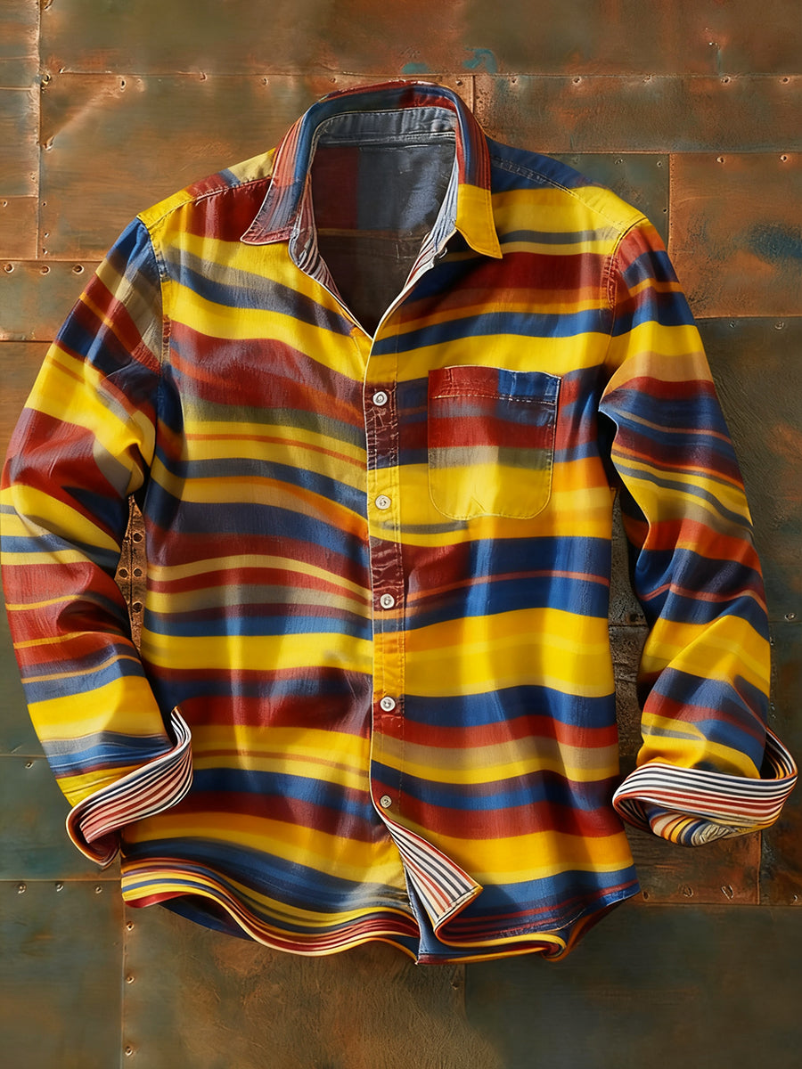 Herren Retro Abstrakt Kunstdruck Lässiges Langarm-Hemd