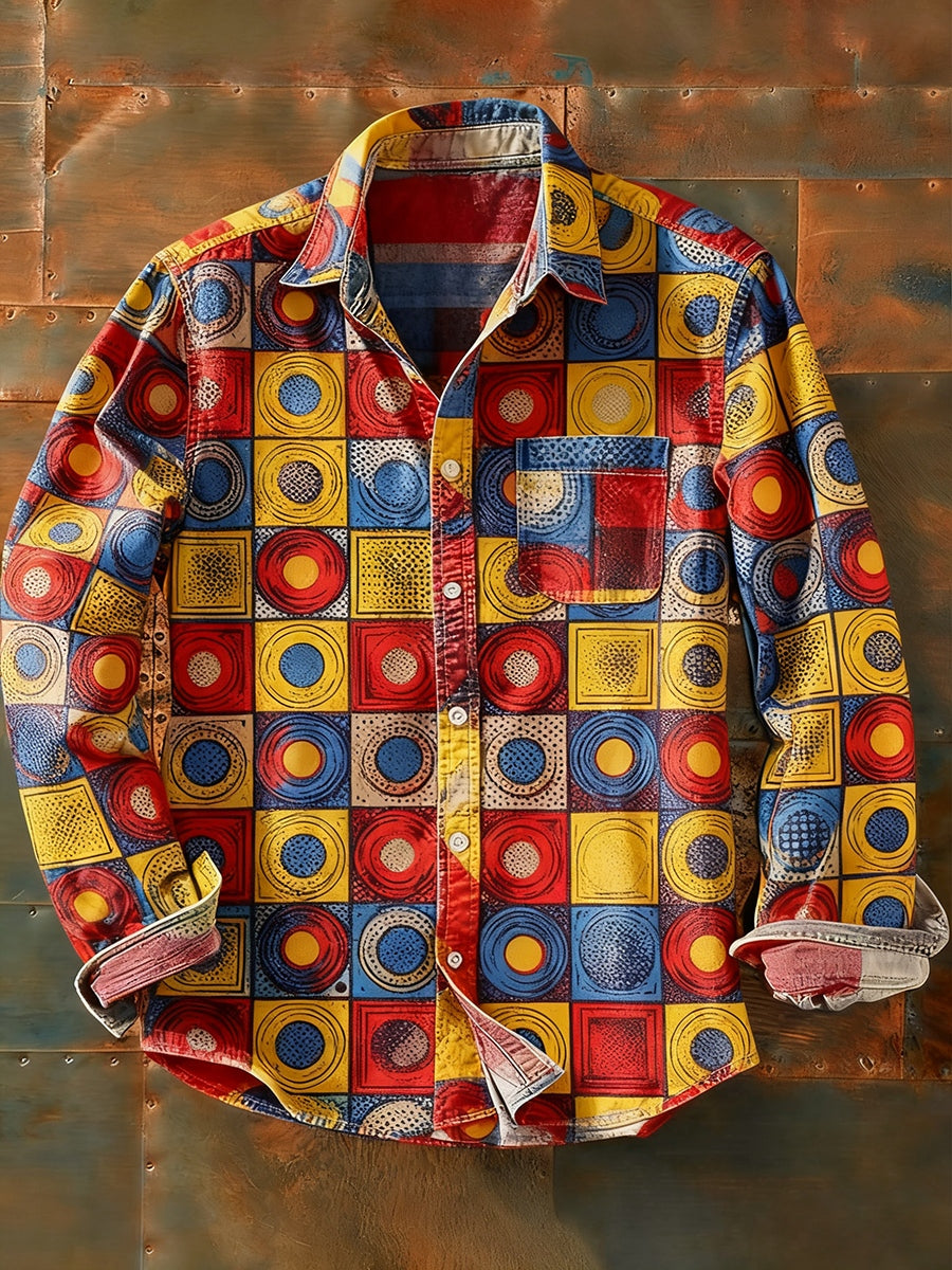 Herren Retro Abstrakt Kunstdruck Lässiges Langarm-Hemd