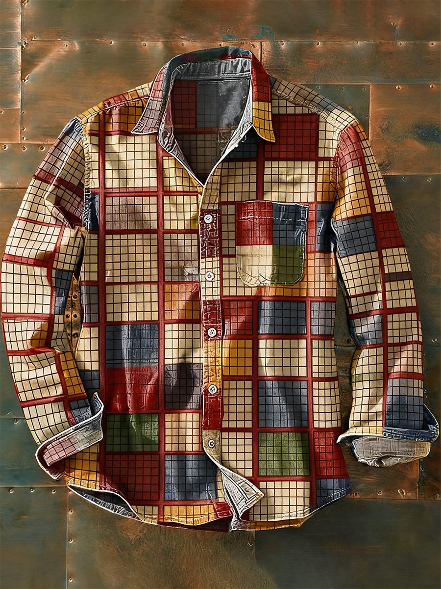 Herren Retro Abstrakt Kunstdruck Lässiges Langarm-Hemd