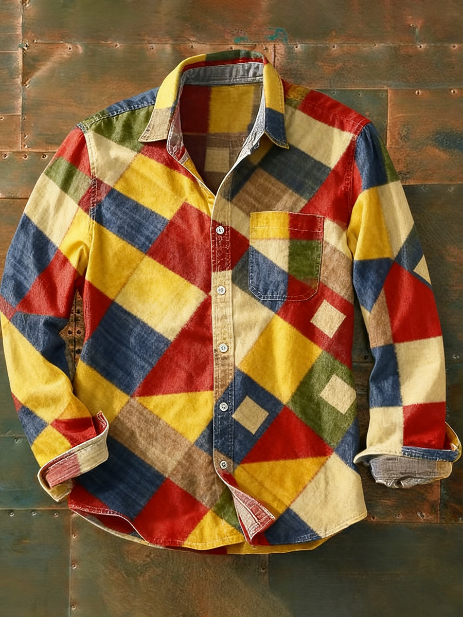 Herren Retro Abstrakt Kunstdruck Lässiges Langarm-Hemd